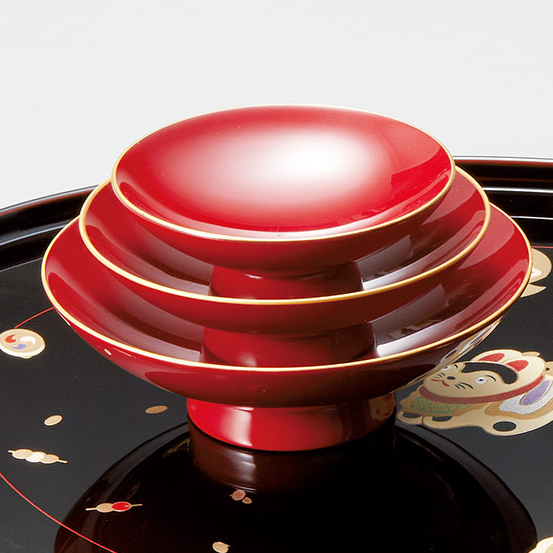 三つ組杯 朱 縁金 (製造中止) 漆器の井助