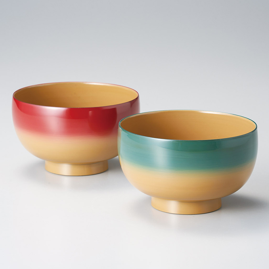 夫婦椀 布袋椀ペア ぼかし ブルー・ピンク 2客セット 漆塗り 漆器の井助