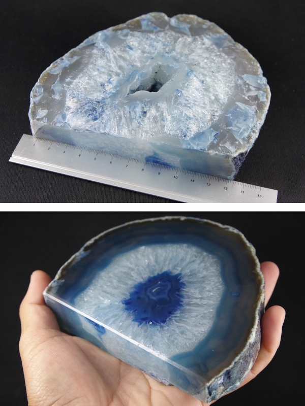 青瑪瑙（アゲート）ジオード一面磨き 867g 天然石販売 名取貴石