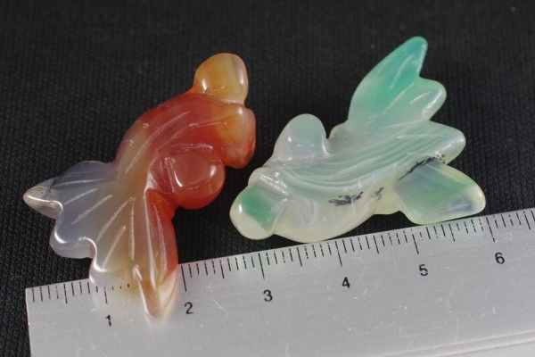 メノウ 金魚彫刻 2個セット 天然石販売 名取貴石 天然石原石鉱物結晶