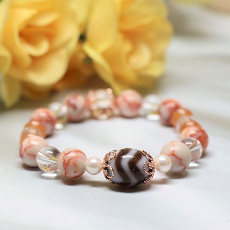 虎牙天珠ブレスレット パール 水晶 魔除け - 石縁パワーストーン専門店