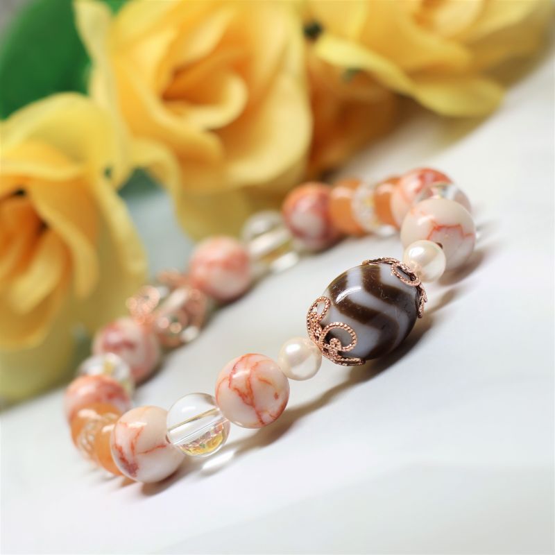 虎牙天珠ブレスレット パール 水晶 魔除け - 石縁パワーストーン専門店