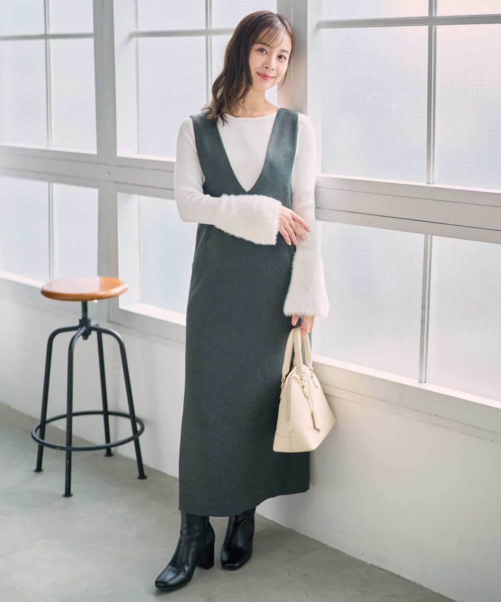 小さいサイズ】ウールライクVネックジャンパースカート/洗える
