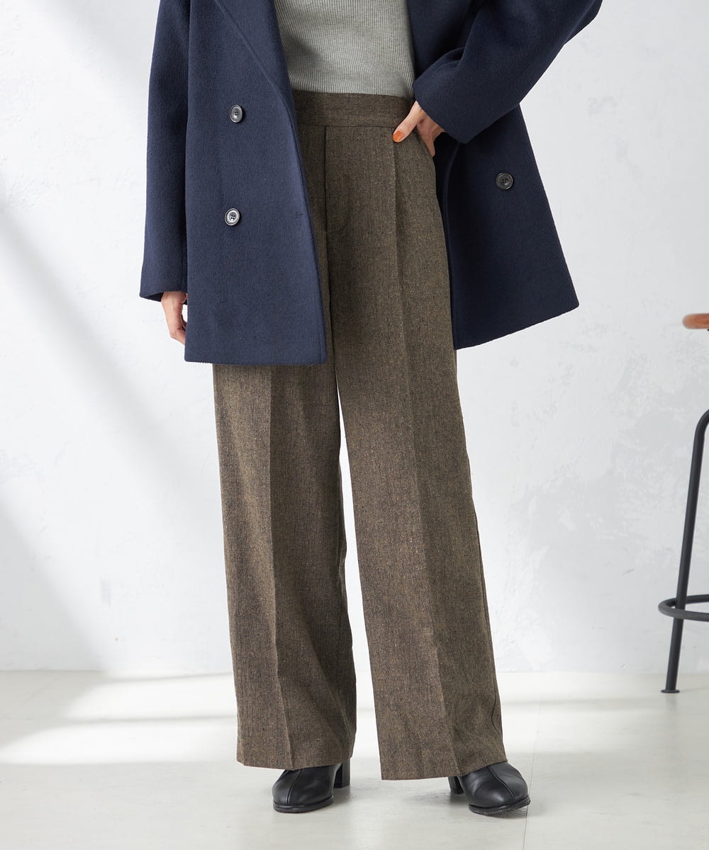 洗える】ツイード美ラクるスッキリ見えワイドパンツ(ガウチョ・ワイド