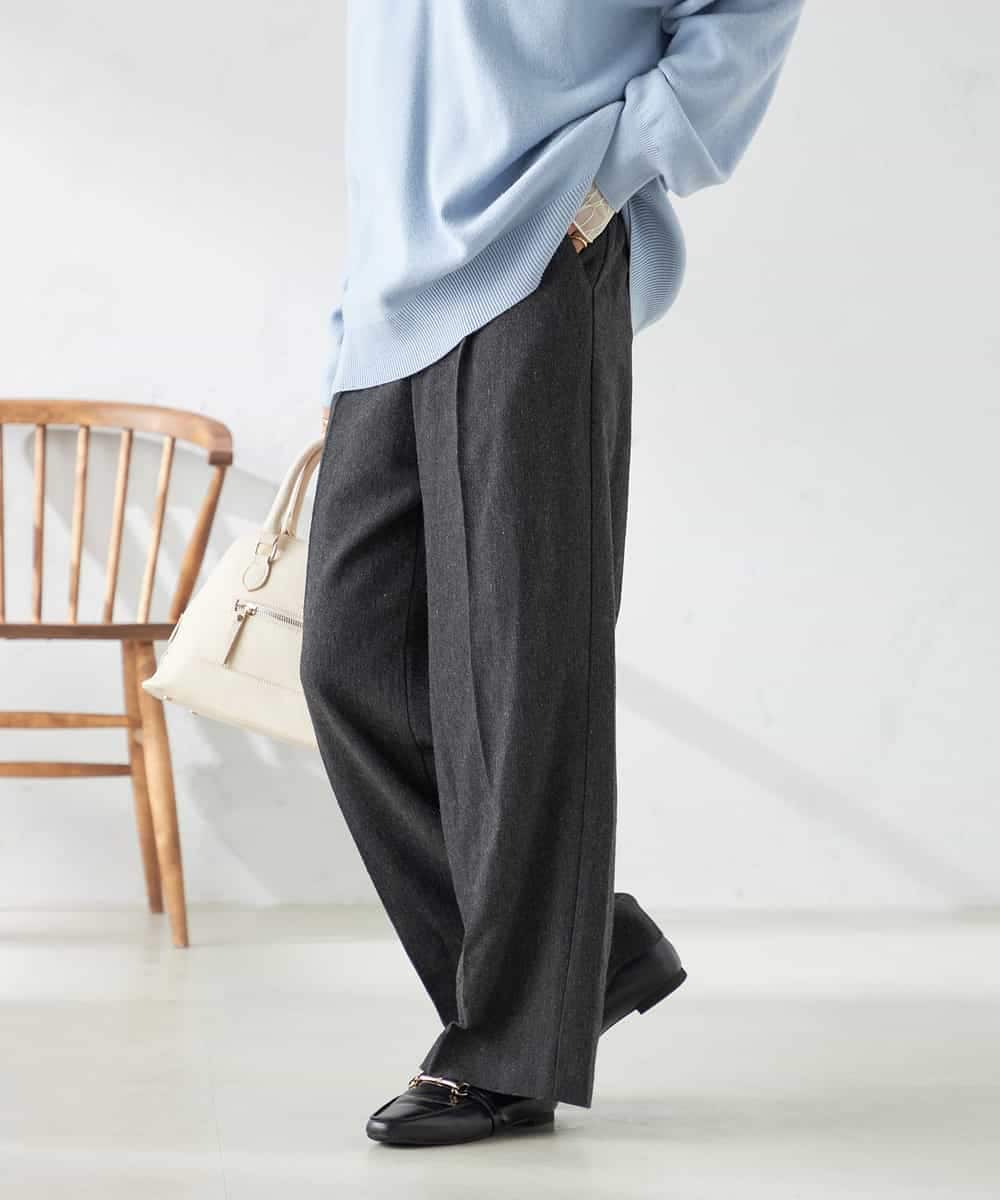 洗える】ツイード美ラクるスッキリ見えワイドパンツ(ガウチョ・ワイド