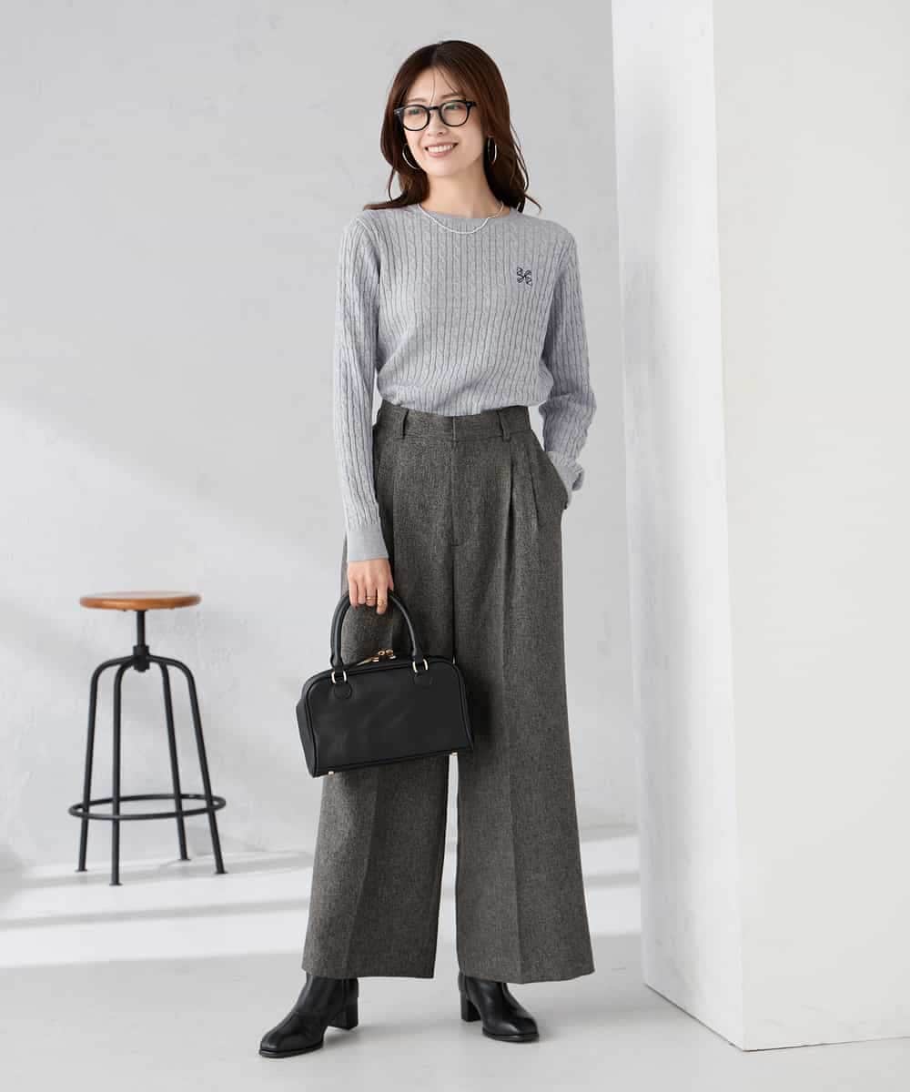 マシンウォッシャブル】ツイード調ワイドパンツ(ガウチョ・ワイド
