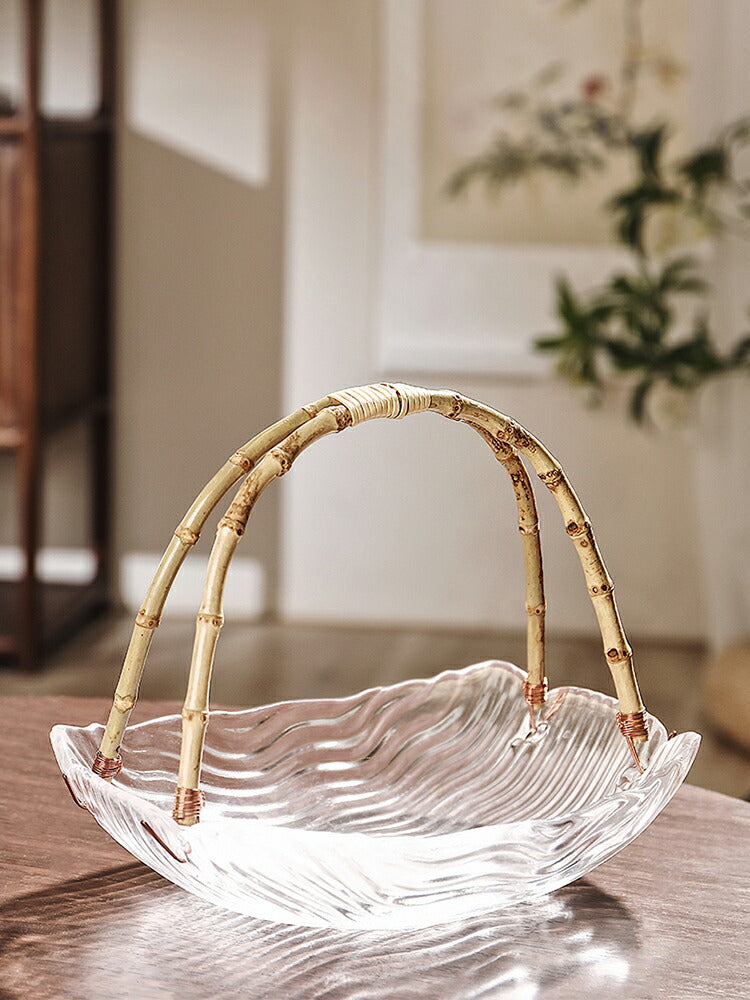 IwaiLoft 竹の持ち手 ガラスの盛り鉢 盛器 ラス盛り鉢 ガラス 大鉢