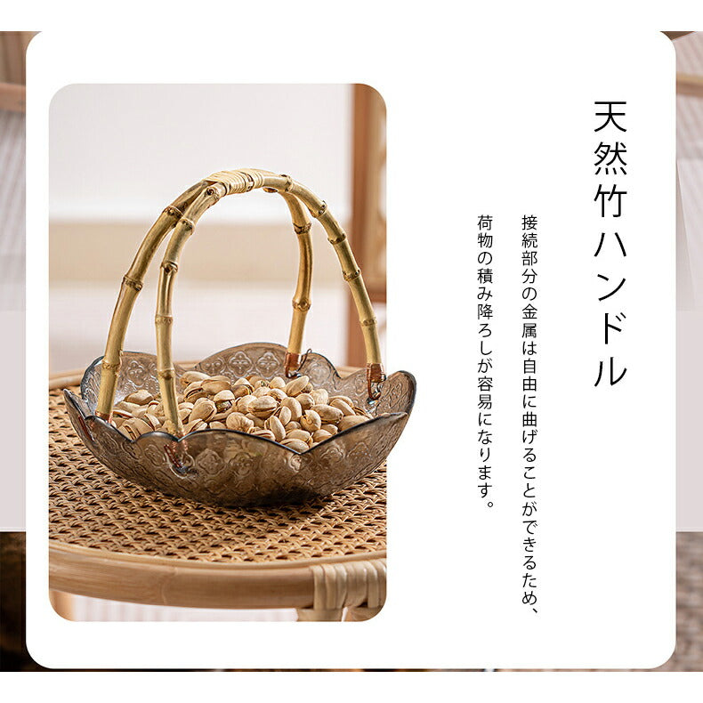 IwaiLoft 竹の持ち手 ガラスの盛り鉢 盛器 ラス盛り鉢 ガラス 大鉢