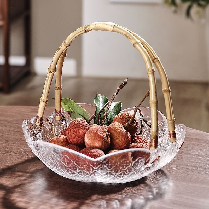 IwaiLoft 竹の持ち手 ガラスの盛り鉢 盛器 ラス盛り鉢 ガラス 大鉢