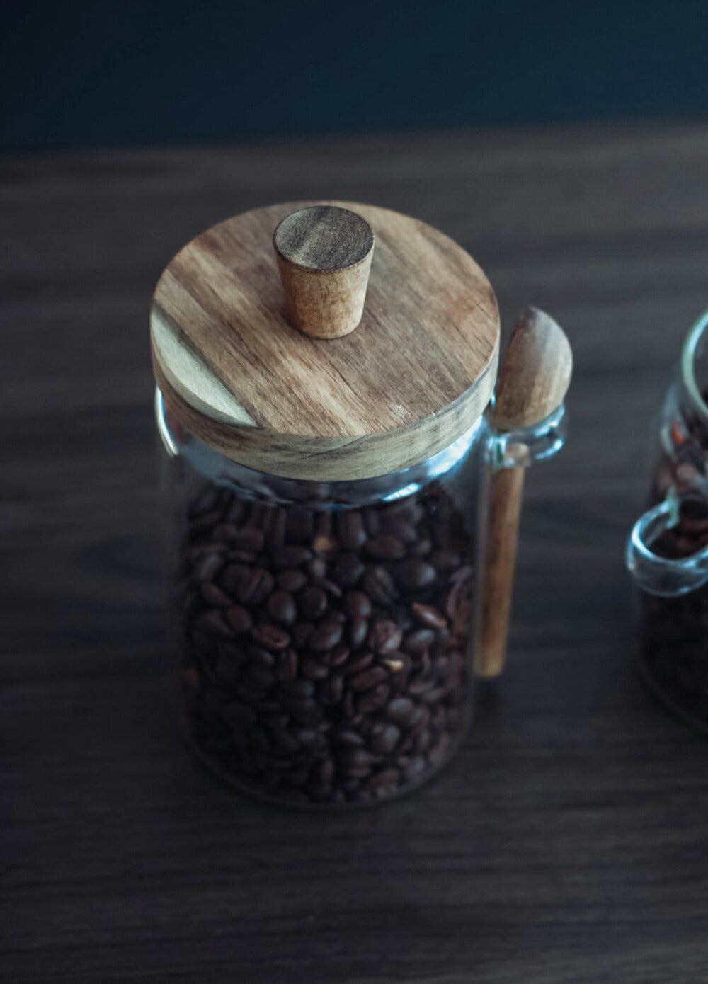IwaiLoft【スプーン付き】天然木の蓋 ガラスキャニスター 珈琲