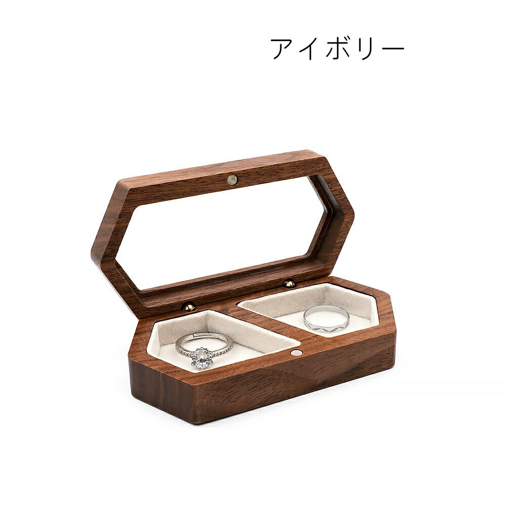 IwaiLoft 窓付き 天然木 指輪ケース 六方 リングケース 木製 収納 高級