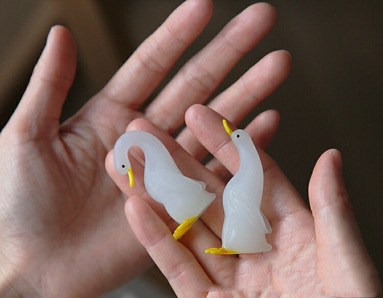 IwaiLoft ガラス細工 手作り おやこ 鴨 かも 置物 ガラス オブジェ