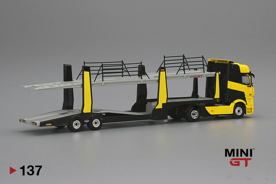 MINI GT #137 1:64 Mercedes Benz ACTROS Yellow with Car Carrier – J
