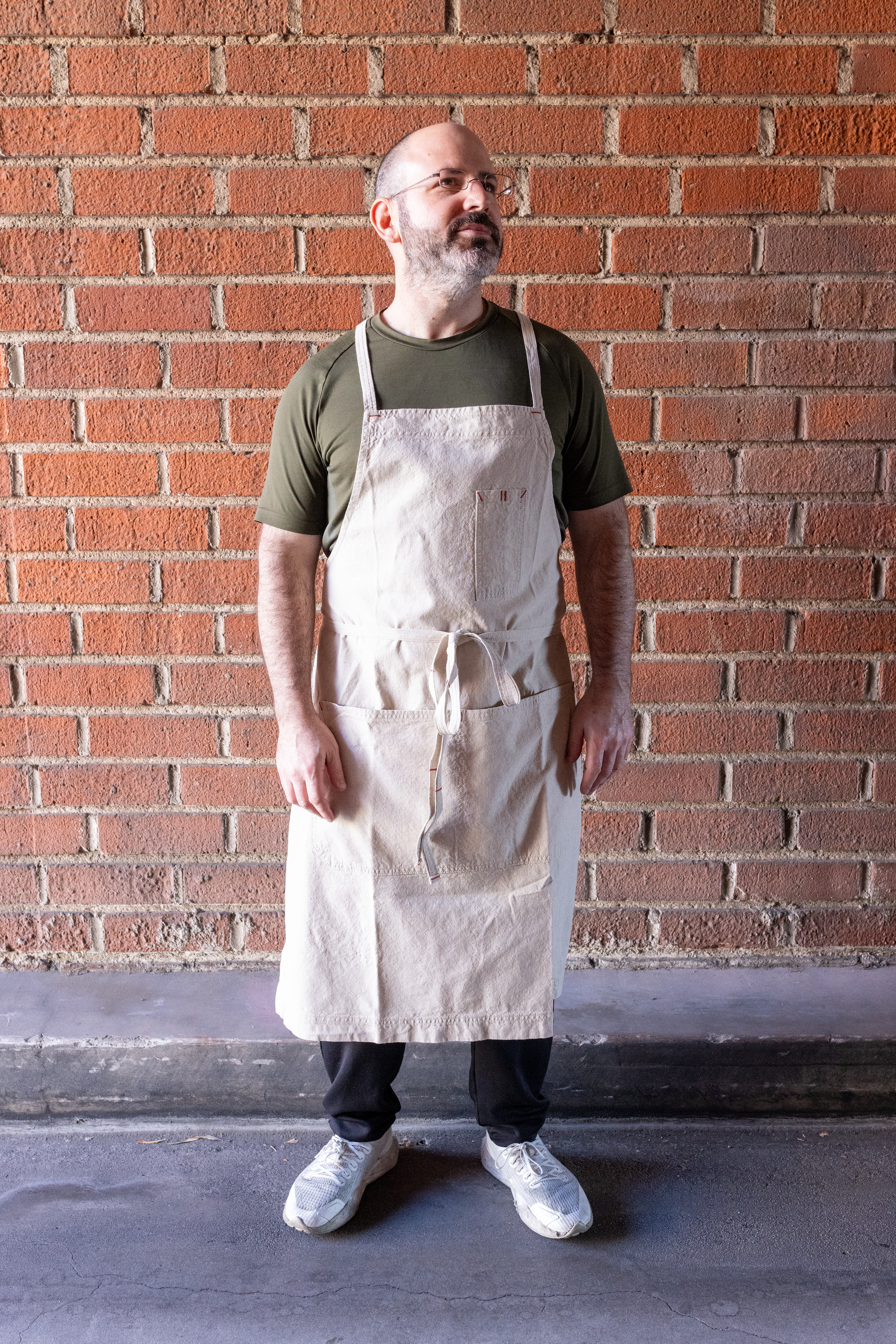White Bark Workwear Full Cross-Back Apron - Greige - Japanese