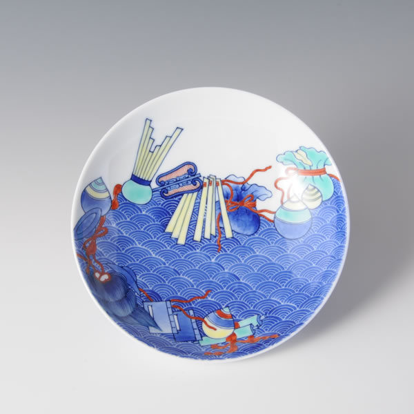 Japan Pottery Net / 色鍋島青海波宝尽くし文五寸高台皿