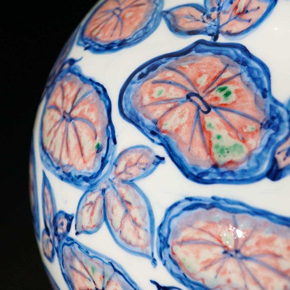 有田焼】染付釉裏紅 朝顔紋花瓶 (初代真右衛門作)