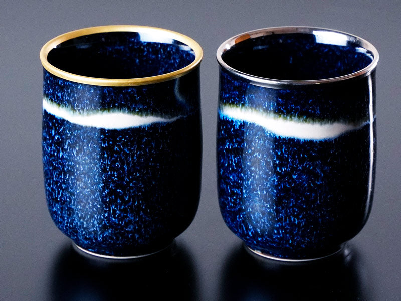 有田焼】夫婦湯呑 銀河 本金・本白金彩 