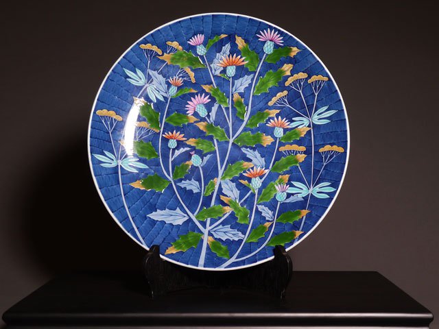 有田焼】飾り絵皿（大）染錦薊図 - JTOPIA