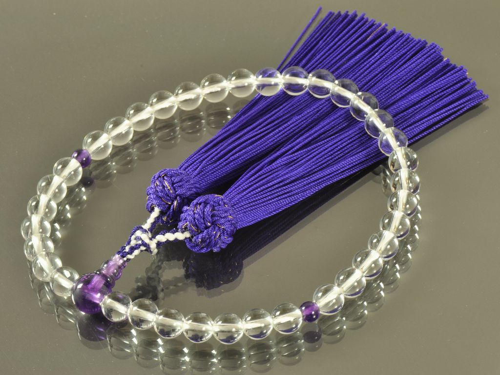 本水晶（7mm） 紫水晶 蓮華切り房（紫色） 女性用略式数珠 ｜ 数珠