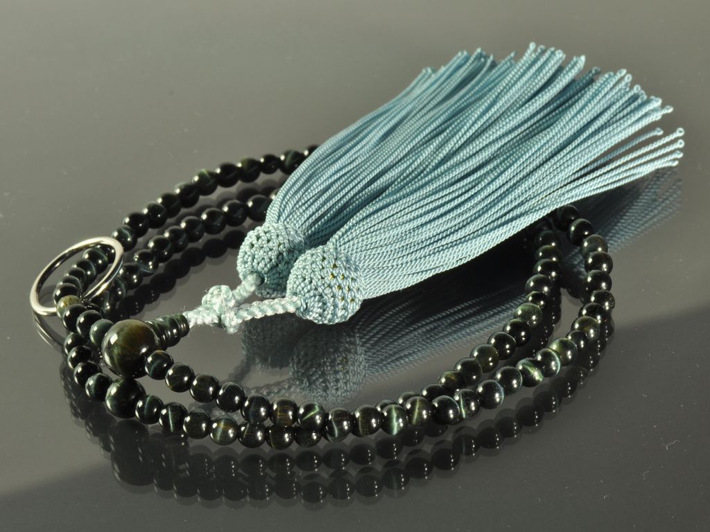 青虎眼石 正絹頭付き房（忘れな草） 曹洞宗（禅宗） 女性用本式数珠