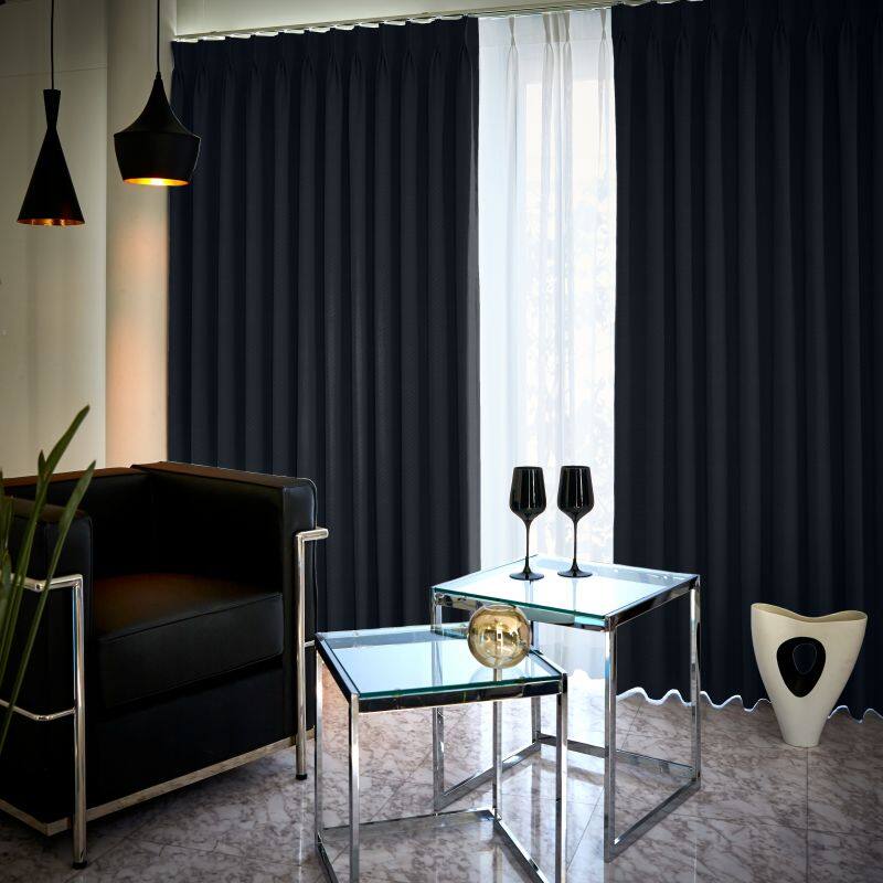 ダミエ カーテン JD-93018 ネイビー ｜ジャストカーテン