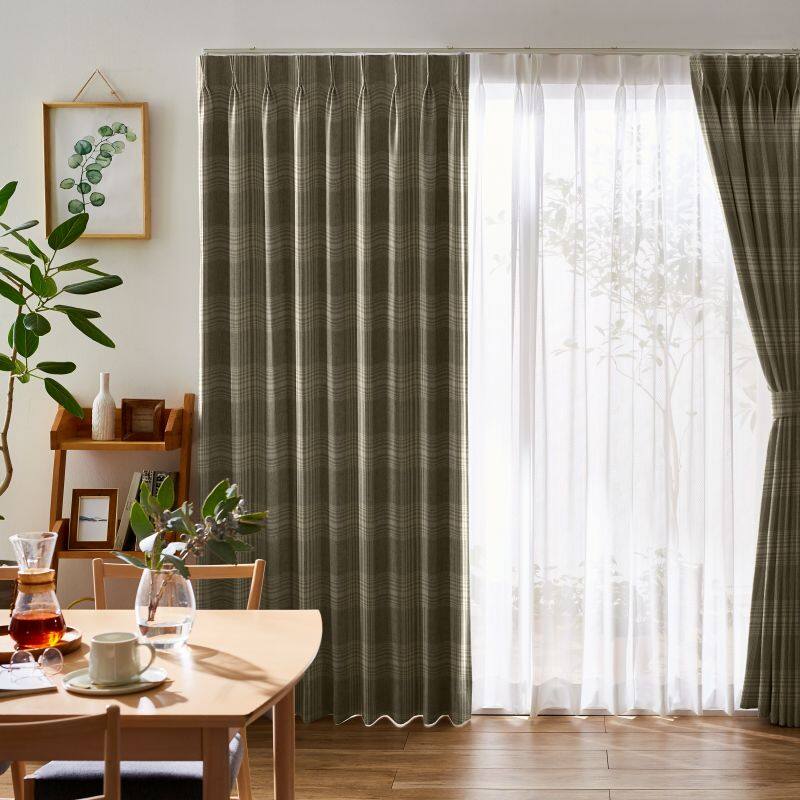 ダイチェック カーテン JD-98025 ブラウン ｜ジャストカーテン