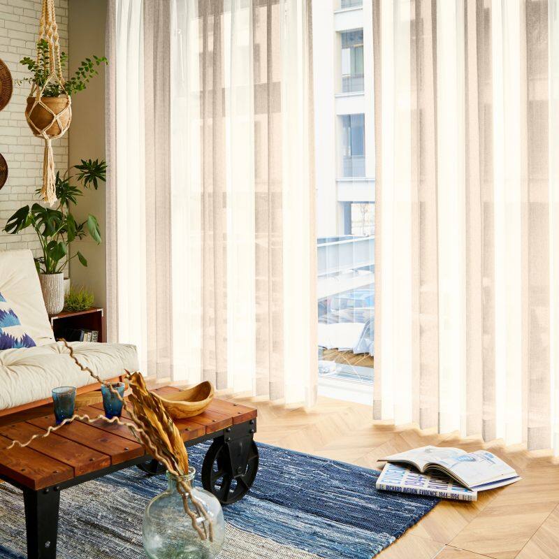 ダブルカラーストライプ レースカーテン JD-12178 ブラウン ｜ジャスト