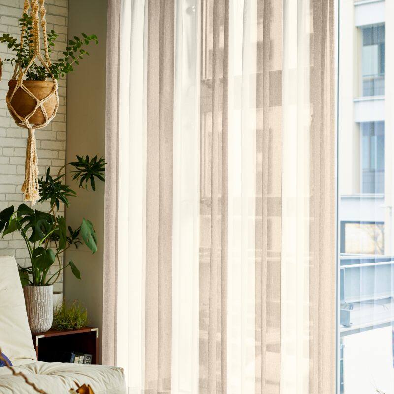 ダブルカラーストライプ レースカーテン JD-12178 ブラウン ｜ジャスト