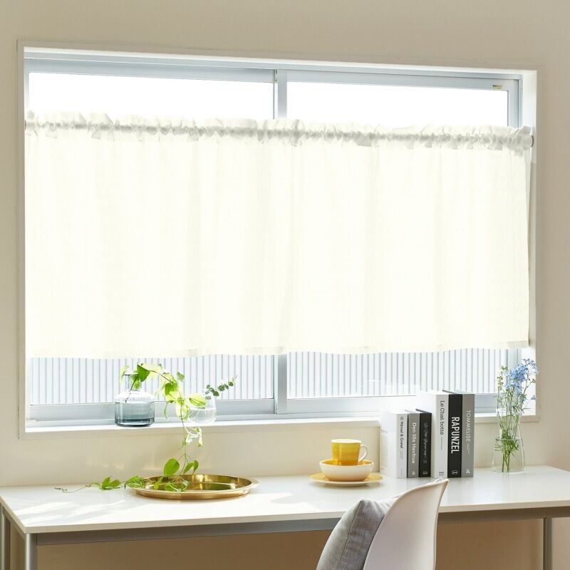 クラッシュムジ カフェカーテン JC-12112 アイボリー ｜ジャストカーテン