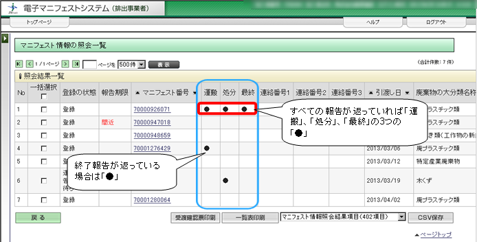 終了報告の確認はどのように操作したらよいですか。 | 電子マニフェスト