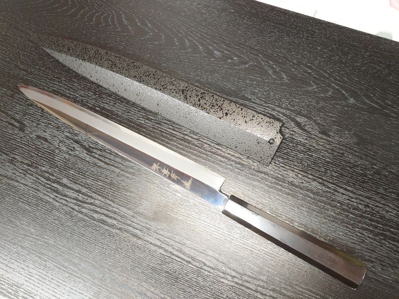 銀魂 正夫（柳刃）銀三鋼 本焼き 鏡面加工 堺孝行包丁 鞘付き