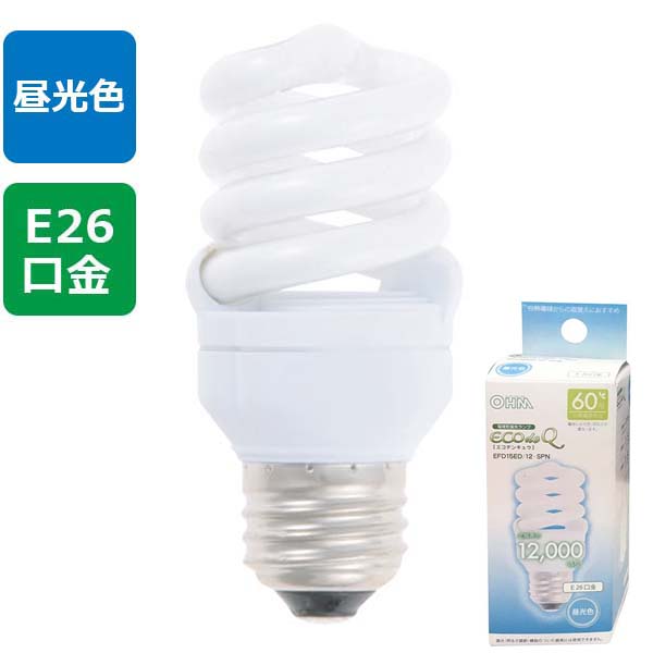 電球形蛍光灯 スパイラル形 E26 60形相当 昼光色 エコデンキュウ [品番