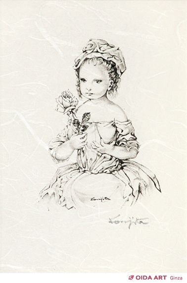 藤田嗣治 バラを持つ少女（額A） | 絵画など美術品の販売と買取 | 東京