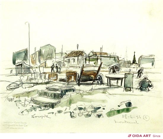 藤田嗣治 モントルーの風景 | 絵画など美術品の販売と買取 | 東京