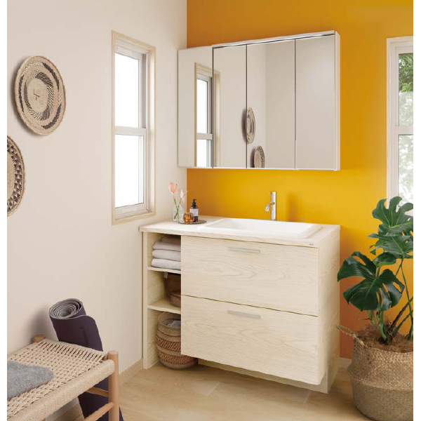 TOTO 洗面化粧台 ドレーナ 間口1000mm 二段引き出し 木製三面鏡750mm