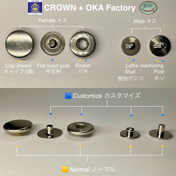 平反射 (①③/ B9.3/ 9.5mm) ニッケルメッキ (バネホック専用)【CROWN