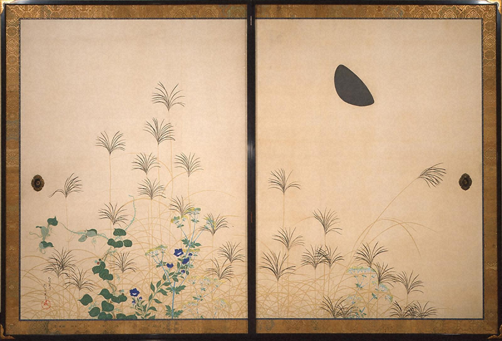 月に秋草図屏風｜展示中の日本・東洋の絵画｜コレクション｜岡田美術館