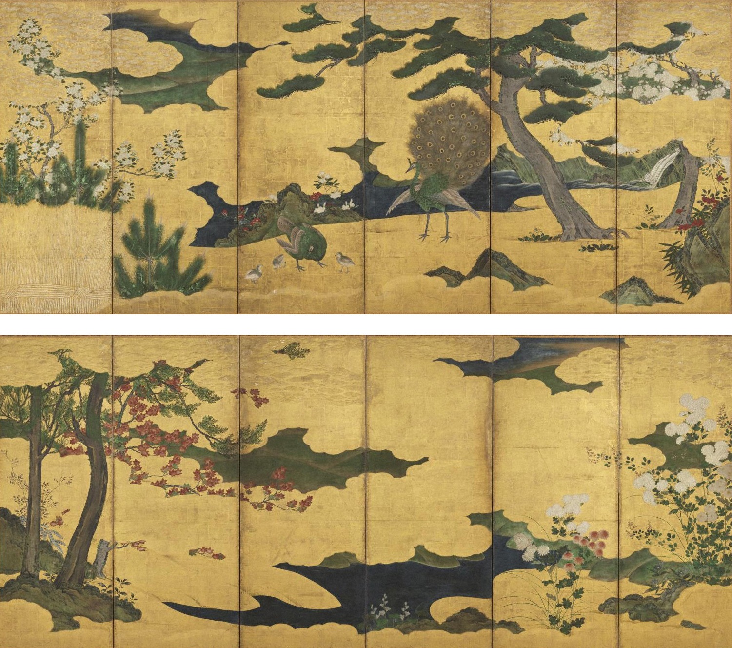 春秋花鳥図屏風｜展示中の日本・東洋の絵画｜コレクション｜岡田美術館