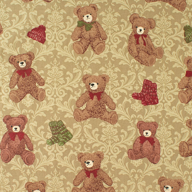 生地 Good old Days テディベア柄/シーチング（NN2312） 12A.ブラウン