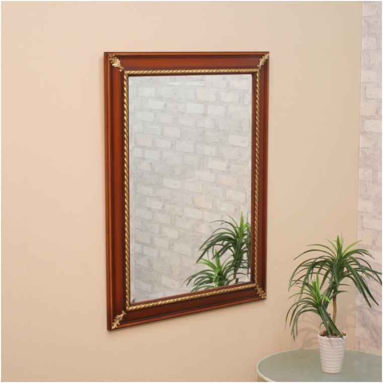 イタリア直輸入 アンティークブラウン仕上げ 84cm×64cm ウォールミラー