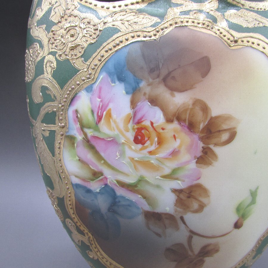 オールドノリタケ 金盛薔薇文バスケット形花瓶 - 敬誠アート [ 公式 ]