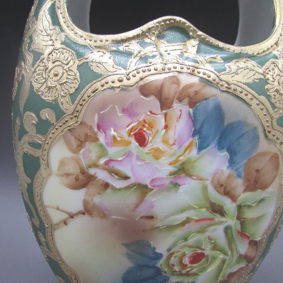 オールドノリタケ 金盛薔薇文バスケット形花瓶 - 敬誠アート [ 公式 ]