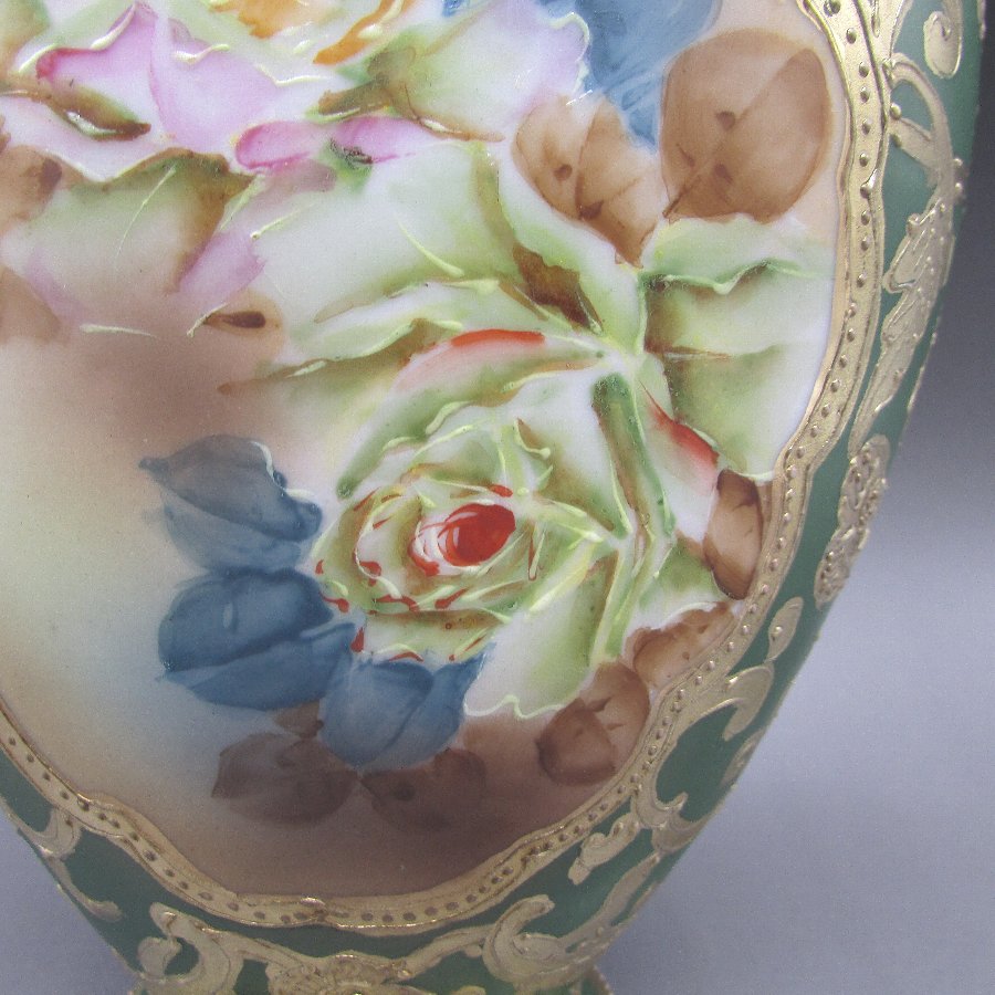 オールドノリタケ 金盛薔薇文バスケット形花瓶 - 敬誠アート [ 公式 ]