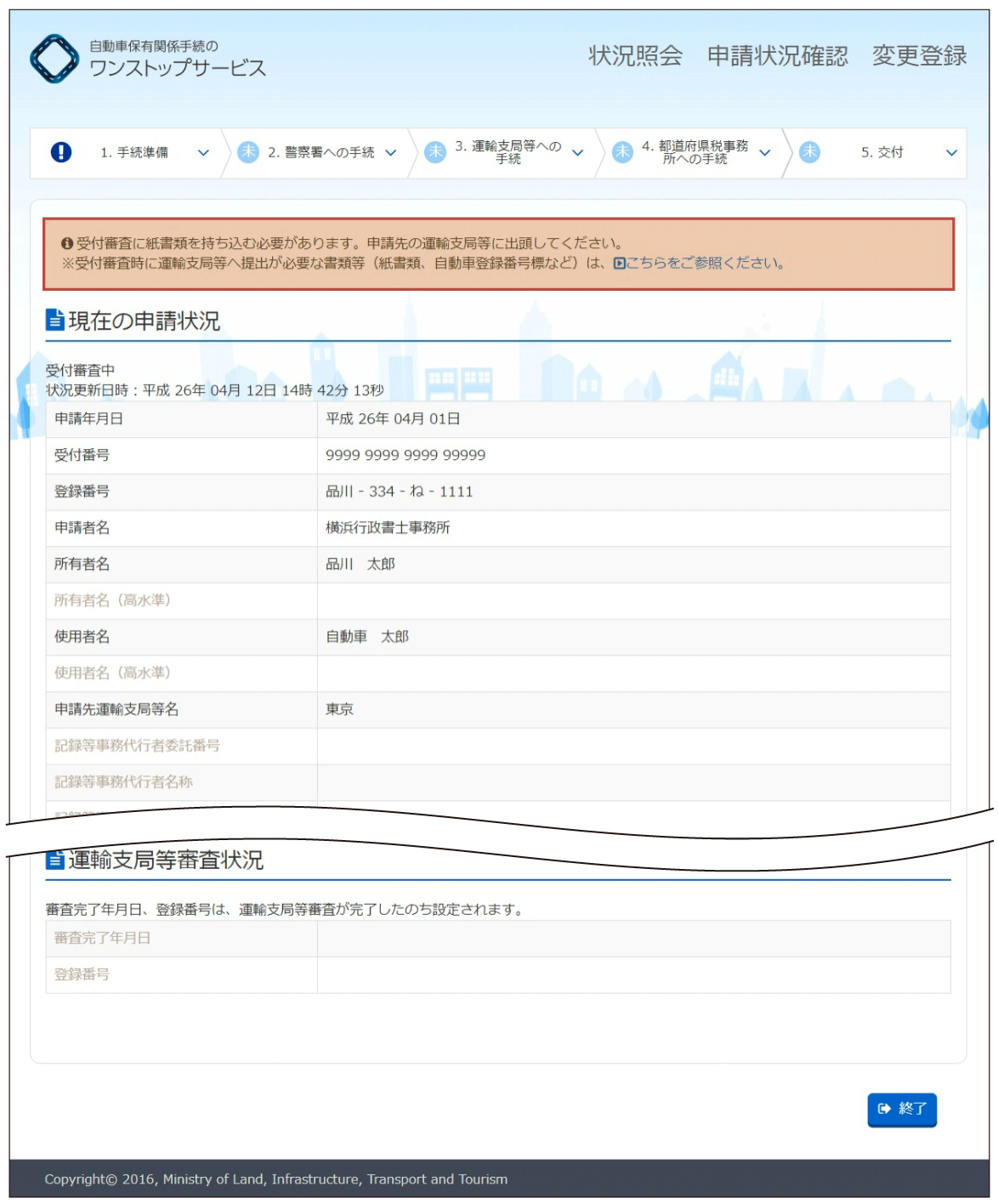 状況照会の手順（変更登録）状況照会の手順 | 自動車保有関係手続の