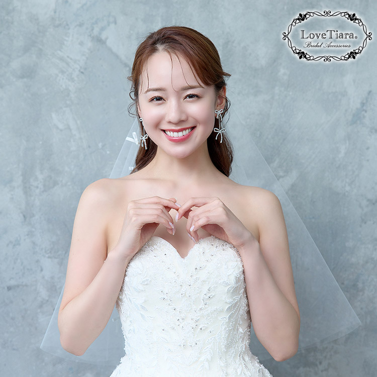 ダブルリボンクリスタルイヤリング／ピアス 通信販売ブライダル