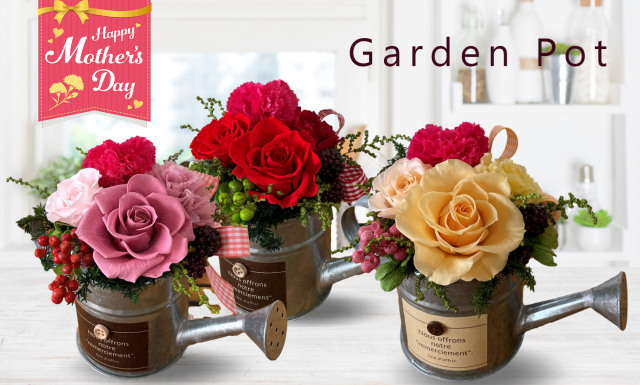 母の日限定】ブリキジョーロのプリザーブドフラワー寄せ植えアレンジ