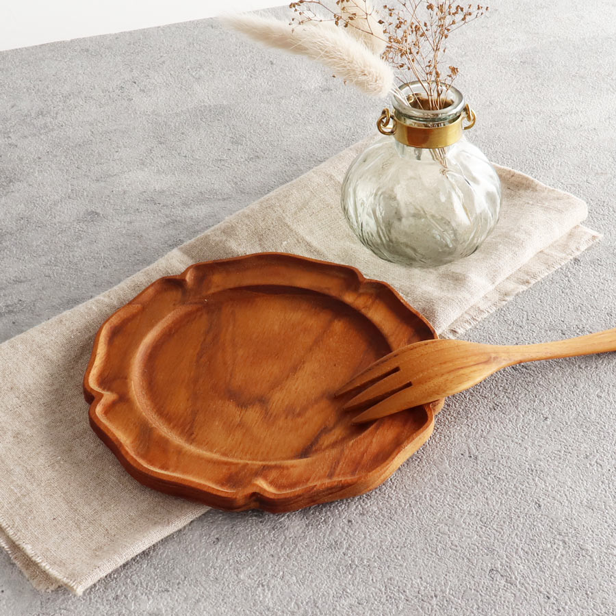 TEAK WOOD】輪花 rinka プレート M 14cm 木製 ウッドプレート