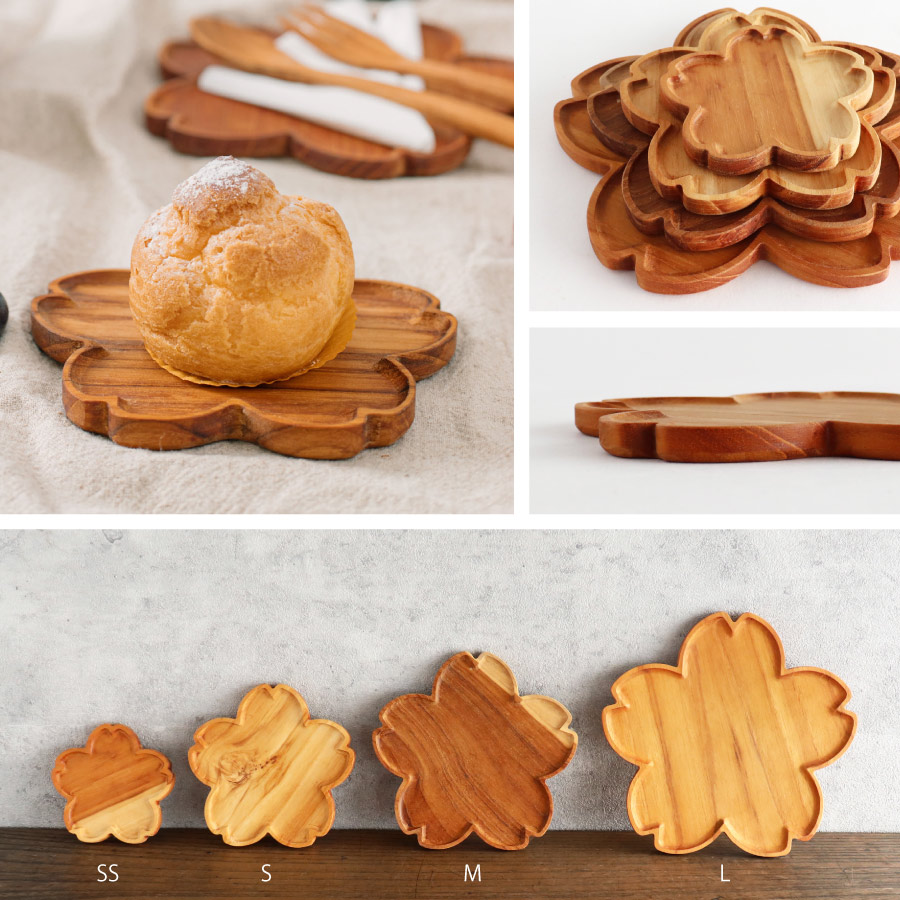 TEAK WOOD】桜 sakura プレート S 11.5cm チーク材 木製 ウッド