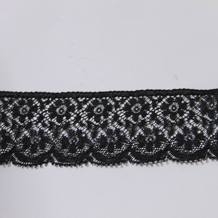レースのお店 ななか ☆フランス製リバーレース 黒 幅3.4cm花柄 1m