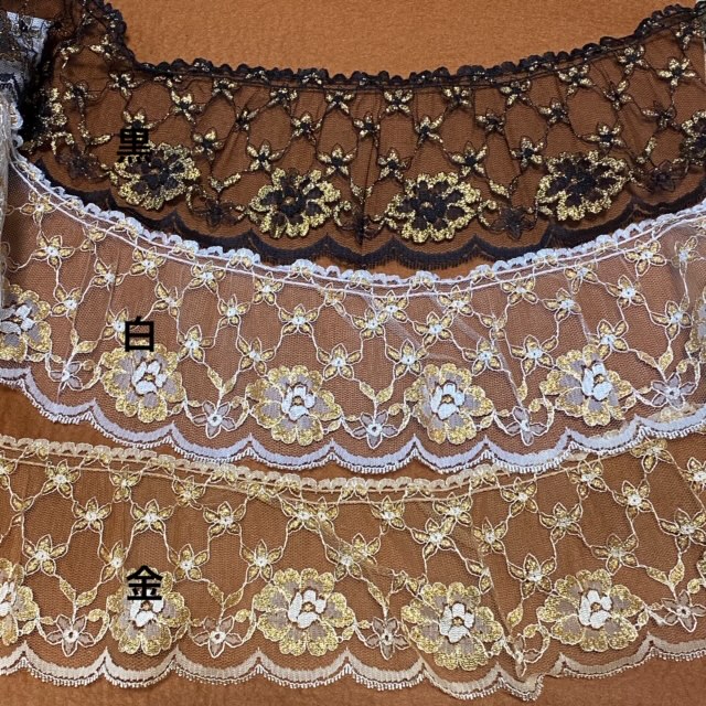 レースのお店 ななか ☆【日本製】ラッセルフリルレース ゴールド